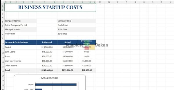 Simple Business Start Up Costs Template